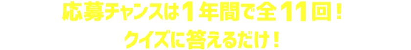 応募チャンスは1年間で全11回クイズに答えるだけ！